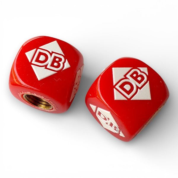 Diamond Back - DB logo - one color Dice Tire Valve Caps (Pair) - RED - old school bmx - Bmx Products AU