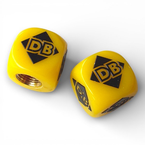 Diamond Back - DB logo - one color Dice Tire Valve Caps (Pair) - YELLOW - old school bmx - Bmx Products AU