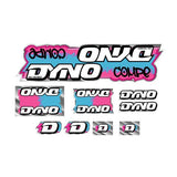 DYNO - 1988 COMPE - Pink Blue on chrome decal set - old school bmx - Bmx Products AU