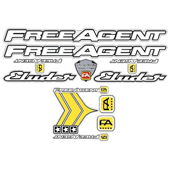 Free Agent - ELUDER - Cromo Printed on clear decal set - old school bmx - Bmx Products AU