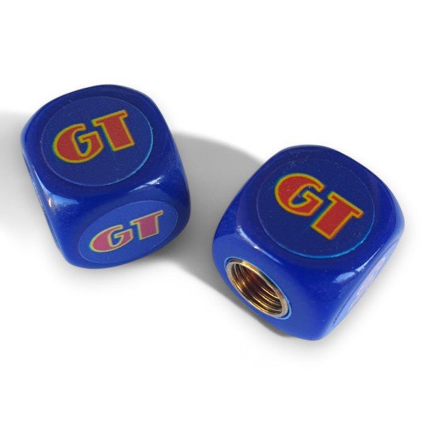 GT - 80's COIN logo Dice Tire Valve Caps (Pair) - Dark Blue - old school bmx - Bmx Products AU