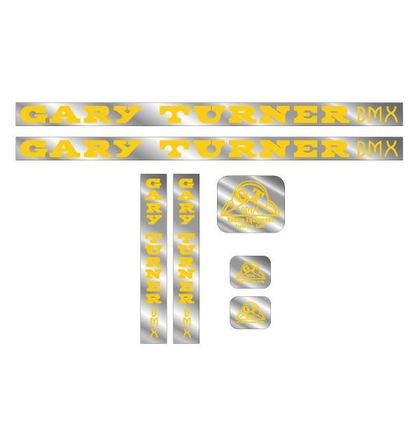 GT - Gary Turner - Gen 1 - Yellow on Chrome - decal set - Old school bmx - Bmx Products AU