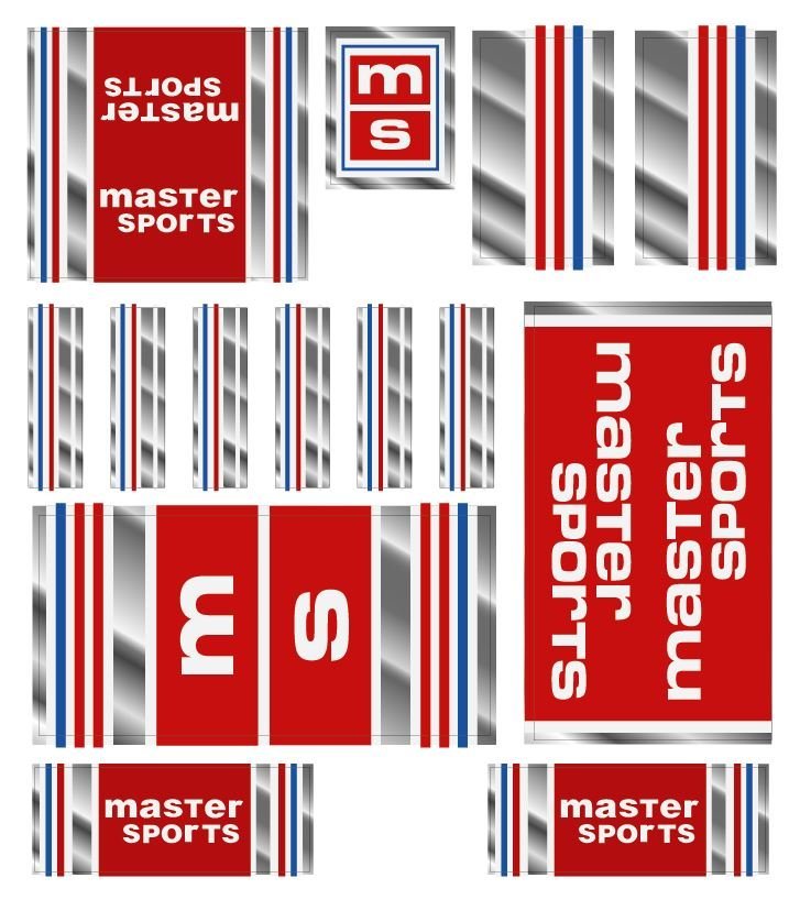 Master Sports - Dragster / Road decal Red blue Chrome decal set - old school bmx - Bmx Products AU