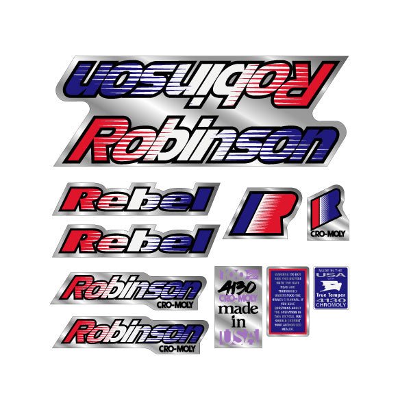 Robinson - 1992 REBEL decal set - on chrome - old school bmx - Bmx Products AU