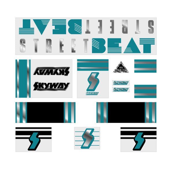 Skyway 1988 - StreetBeat for Black frame on clear decal set - old school bmx - Bmx Products AU