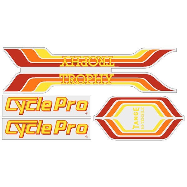 Cycle Pro - TROPHY - Red Orange decal set - old school bmx - Bmx Products AU