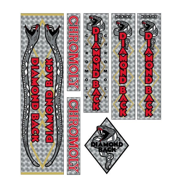 Diamond Back - 1980 - 81 Senior Pro/Large Pro/Medium Pro/Mini Pro - SILVER PRISM decal set - Old school bmx - Bmx Products AU