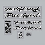 Free Agent - 84 - 89 - Black & White outline LONG FORK on clear decal set - old school bmx - Bmx Products AU