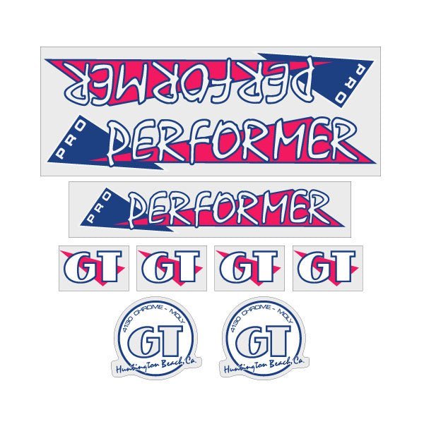 GT - 1986 PRO Performer - Pink and blue on clear - decal set - Old school bmx - Bmx Products AU