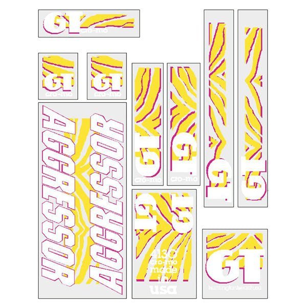 GT - 1989 Aggressor - Clear Yellow Pink - decal set - Old school bmx - Bmx Products AU