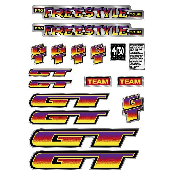 GT - 1996 Pro Freestyle TOUR TEAM decal set - Old school bmx - Bmx Products AU
