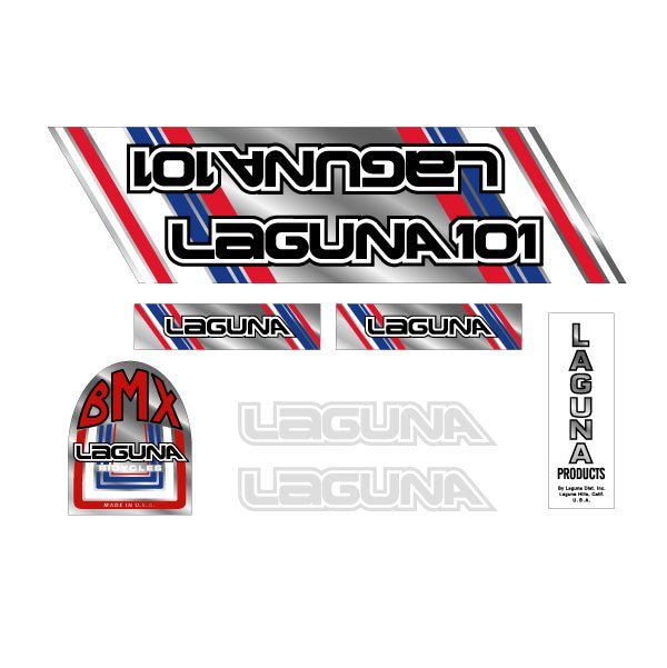Laguna - 101 - White on chrome decal set - old school bmx - Bmx Products AU