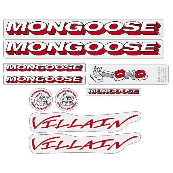 Mongoose - 1996 Villain for black/red frame Decal set - old school bmx - Bmx Products AU