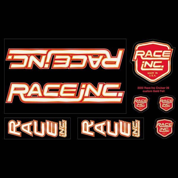 Race Inc - 2022 - 26" Cruiser Custom gold decal set - Old school bmx - Bmx Products AU