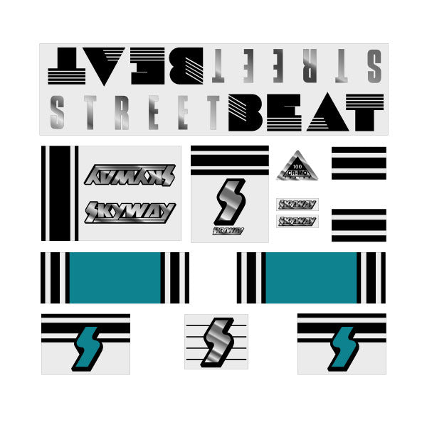 Skyway 1988 - StreetBeat for Aqua/Teal frame on clear decal set - old school bmx - Bmx Products AU