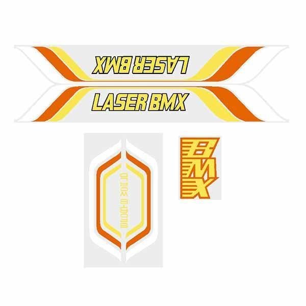 Sportsworld LASER BMX - ORANGE "round gusset hole" decal set - Old school bmx - Bmx Products AU
