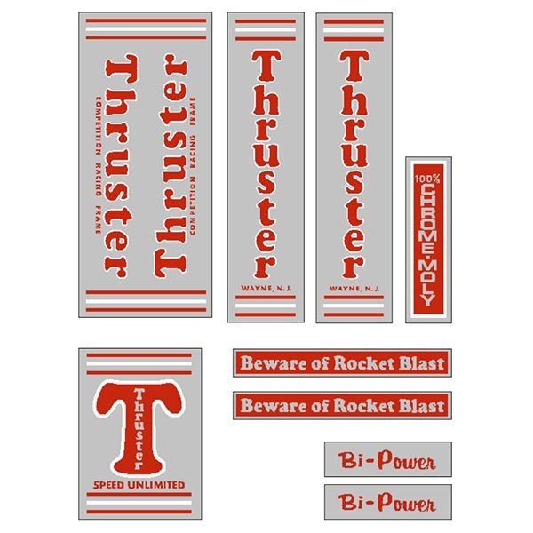 Thruster - BI POWER RED T on chrome decal set - old school bmx - Bmx Products AU