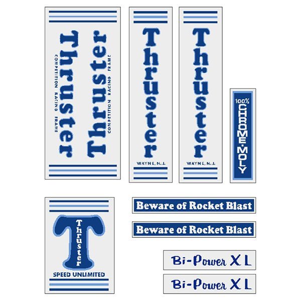 Thruster - BI POWER XL BLUE T on CLEAR decal set - old school bmx - Bmx Products AU