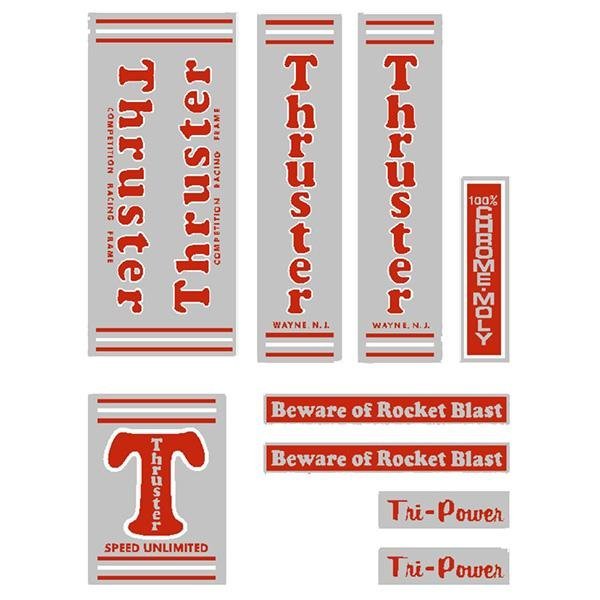 Thruster - TRI POWER RED T on chrome decal set - old school bmx - Bmx Products AU