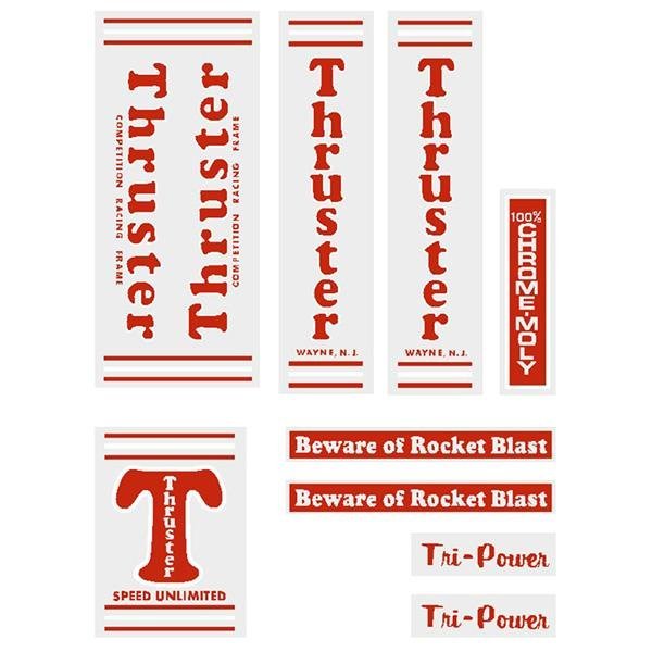 Thruster - TRI POWER RED T on CLEAR decal set - old school bmx - Bmx Products AU