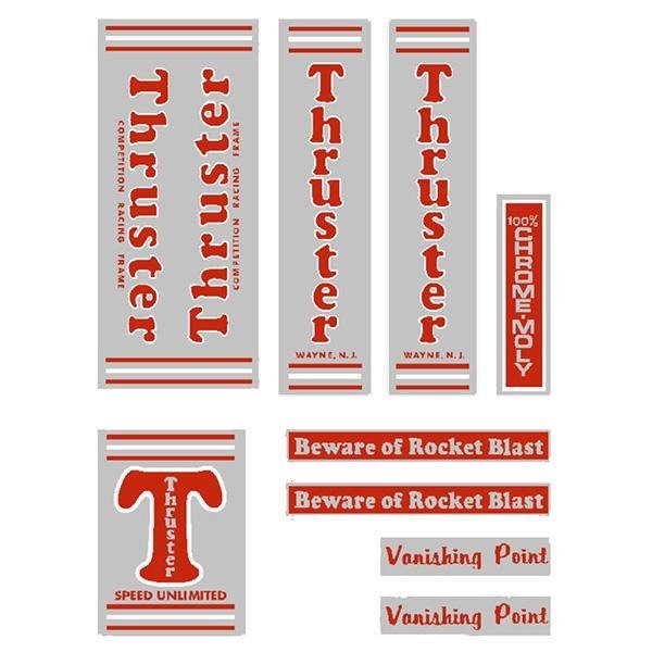 Thruster - Vanishing Point RED T on chrome decal set - old school bmx - Bmx Products AU