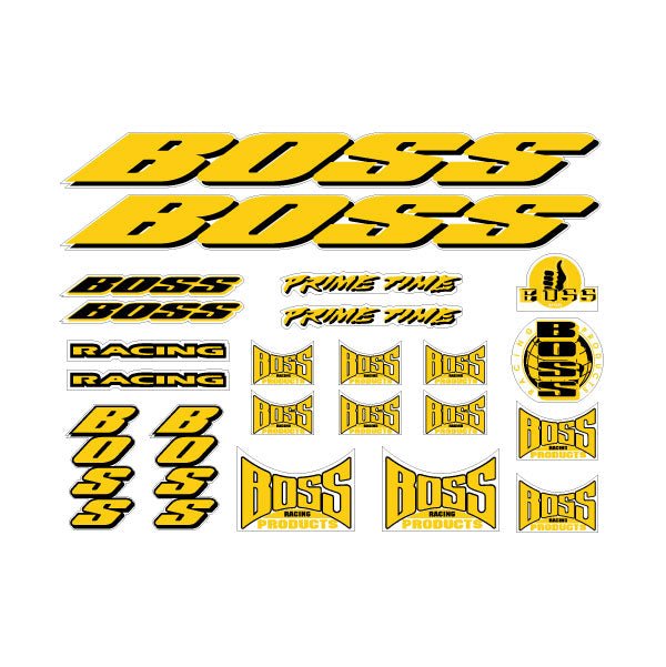 BOSS Racing - Prime Time decal set in Yellow Black - old school bmx - Bmx Products AU
