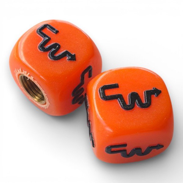 CW - Logo Dice Tire Valve Caps (Pair) - ORANGE - Bmx Products AU