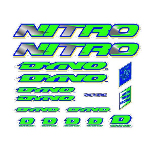 DYNO - 1993 NITRO decal set for black silver frame - old school bmx - Bmx Products AU