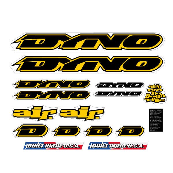 DYNO - 1994 AIR decal set - YELLOW for Chrome frame - old school bmx - Bmx Products AU