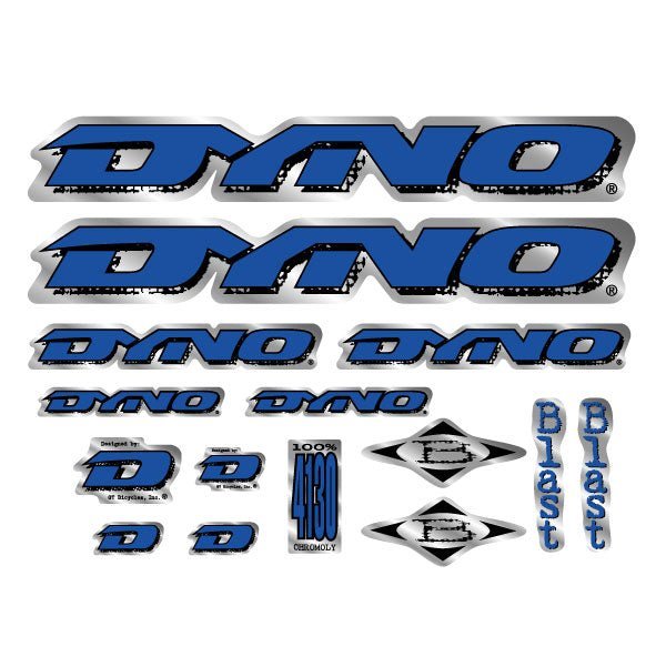 DYNO - 1997 BLAST blue decal set on chrome - old school bmx - Bmx Products AU