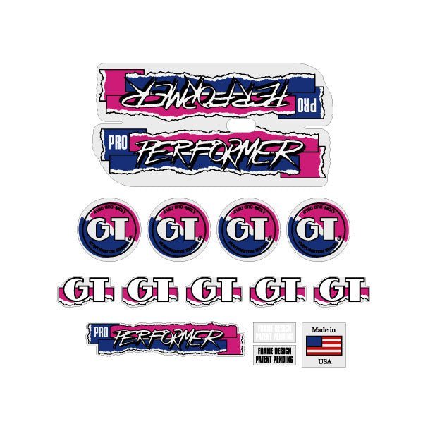GT - 1987 PRO Performer - on Clear decal set - Old school bmx - Bmx Products AU