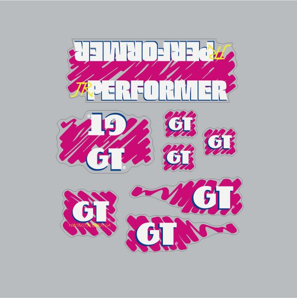 GT - 1988 JR Performer decal set for Black or Blue frame - on Clear - Old school bmx - Bmx Products AU