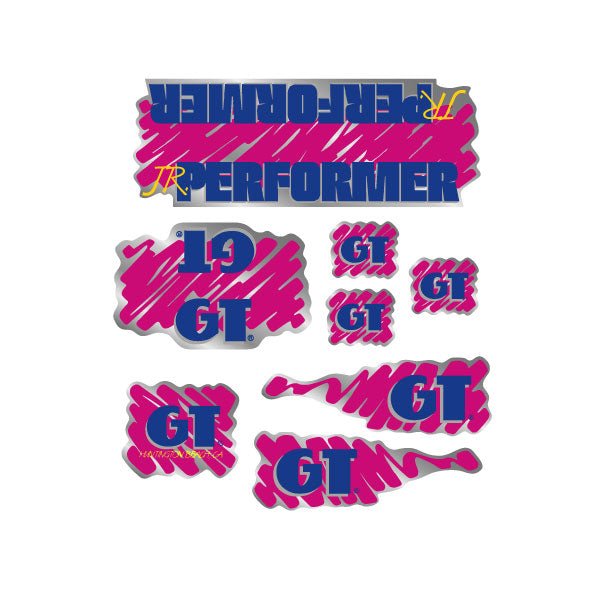 GT - 1988 JR Performer decal set for Chrome or White frame - on Chrome - Old school bmx - Bmx Products AU