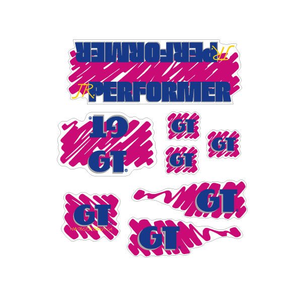 GT - 1988 JR Performer decal set for Chrome or White frame - on Clear - Old school bmx - Bmx Products AU