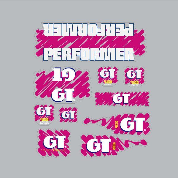 GT - 1988 Performer decal set for Black or Blue frame - on Clear - Old school bmx - Bmx Products AU