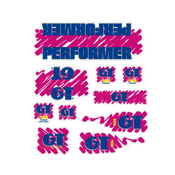 GT - 1988 Performer decal set for Chrome or White frame - on Clear - Old school bmx - Bmx Products AU
