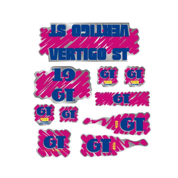 GT - 1988 Vertigo ST decal set for Chrome or White frame - on Chrome - Old school bmx - Bmx Products AU