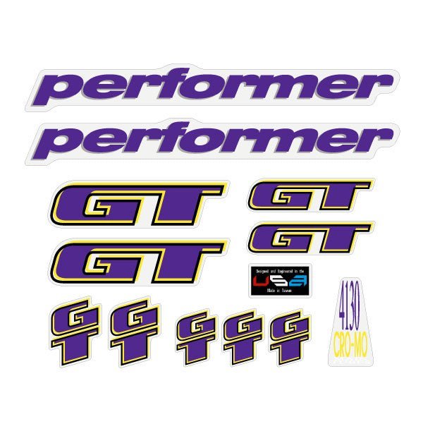 GT - 1990 Performer for Chrome frame - on Clear decal set - Old school bmx - Bmx Products AU