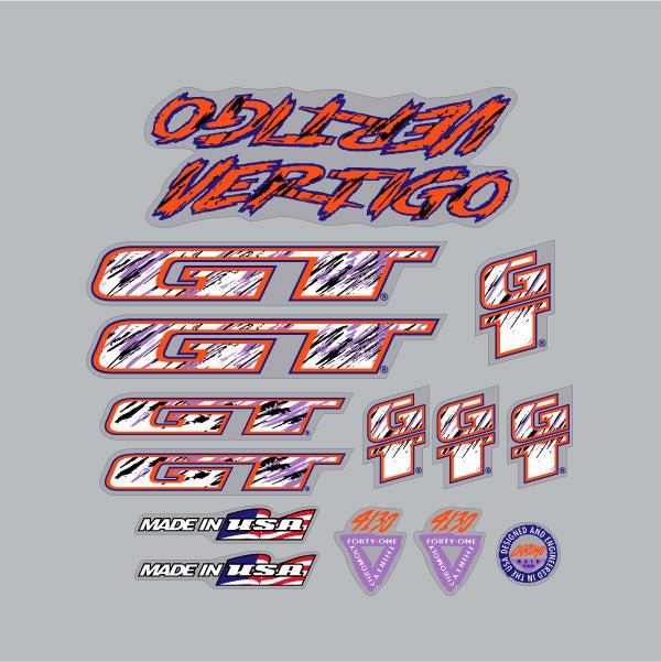 GT - 1993 Vertigo for Chrome frame - decal set - Old school bmx - Bmx Products AU