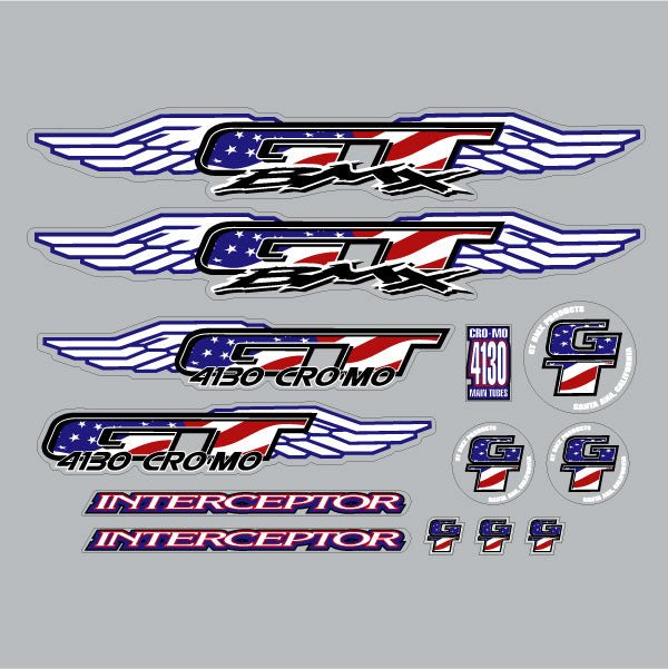 GT - 1997 Interceptor CUSTOM USA FLAG decal set - Old school bmx - Bmx Products AU