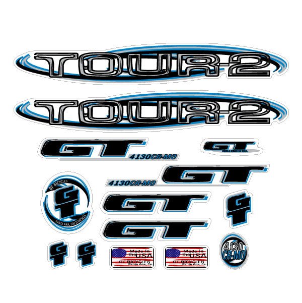 GT - 1999 TOUR 2 decal set - for Black frame - Old school bmx - Bmx Products AU