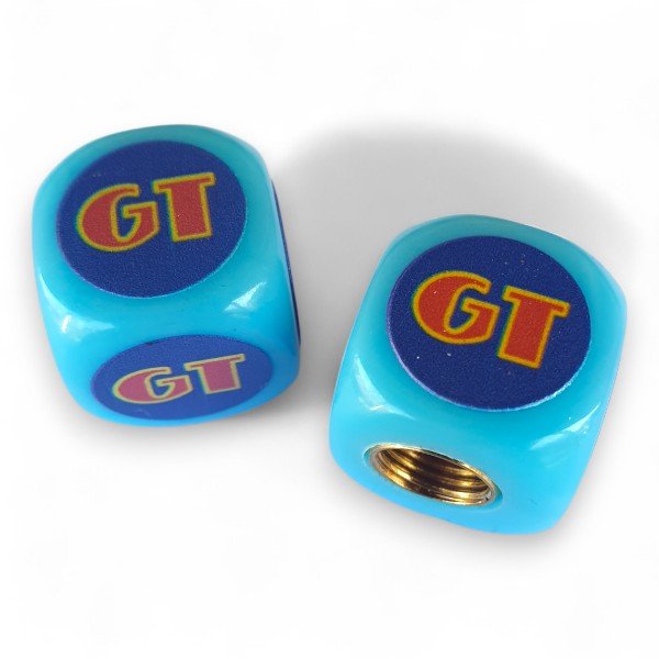 GT - 80's COIN logo Dice Tire Valve Caps (Pair) - Light Blue - old school bmx - Bmx Products AU