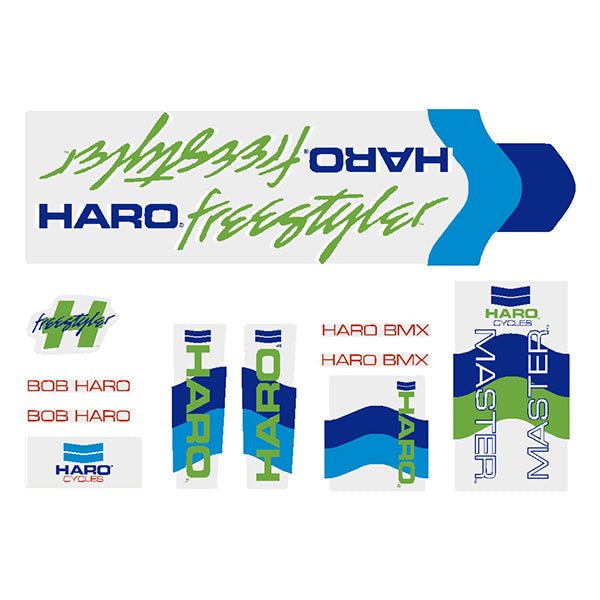 Haro - 1985 Freestyler MASTER GREEN TEXT decal set for Chrome Frame - Bmx Products AU