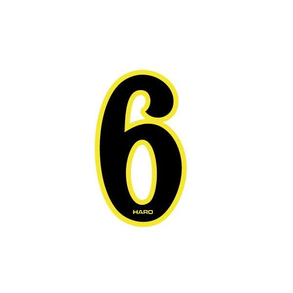 Haro - Early plate number 6 decal - Black Yellow - Old school bmx - Bmx Products AU