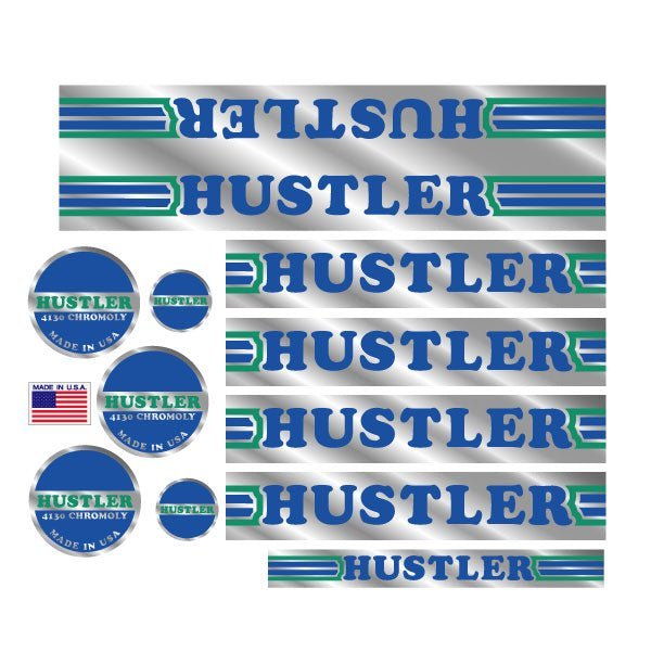 Hustler - Pro - short striped on chrome decal set - old school bmx - Bmx Products AU