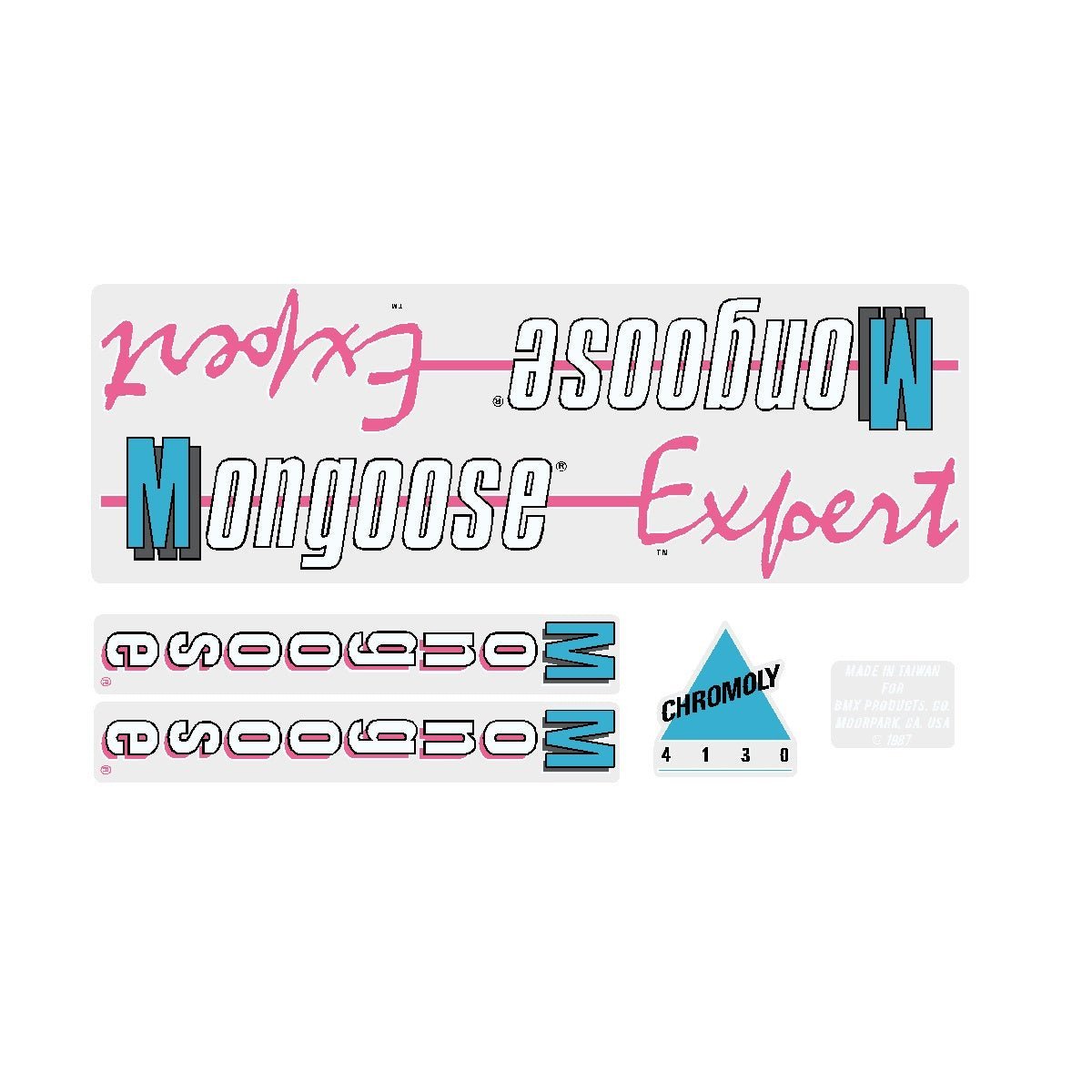 Mongoose - 1987 Expert for blue frame Decal set - old school bmx - Bmx Products AU