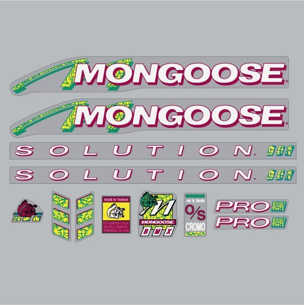 Mongoose - 1991 Solution FOR BLUE FRAME Decal set - old school bmx - Bmx Products AU