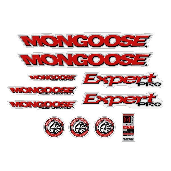 Mongoose - 1997 Expert Pro Red Black Decal set - old school bmx - Bmx Products AU
