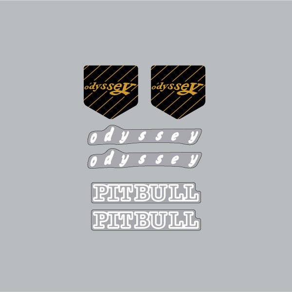 Odyssey - PITBULL brake decals in WHITE - old school bmx - Bmx Products AU
