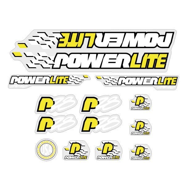 Powerlite - P28 Yellow White Black on Clear decal set - old school bmx - Bmx Products AU